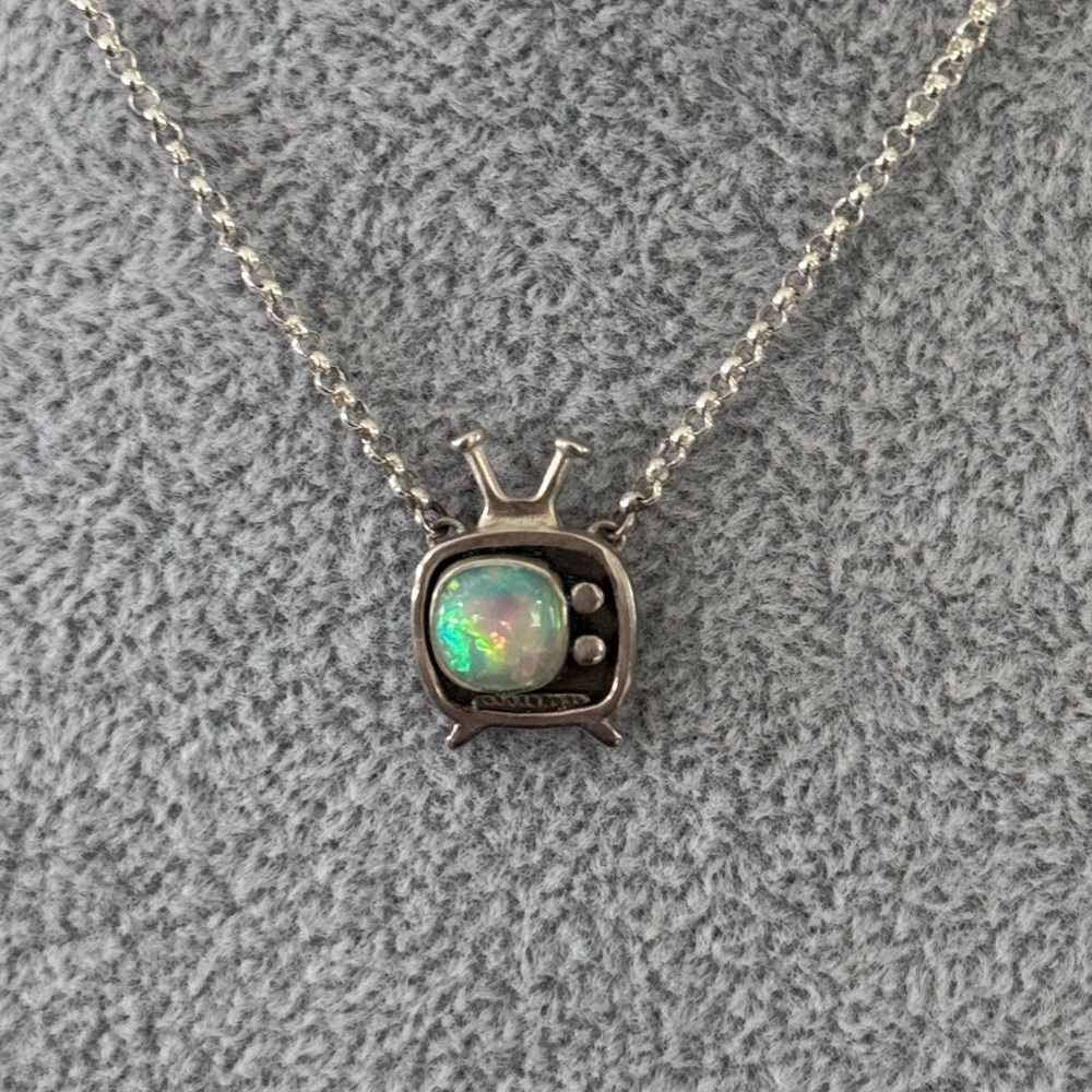 Vintage TV Pendant Necklace with Opal